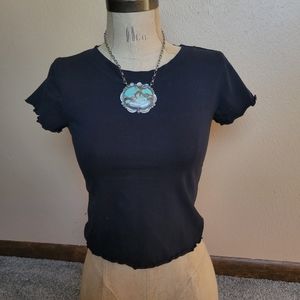 Ruffle Hem Black Crop Top